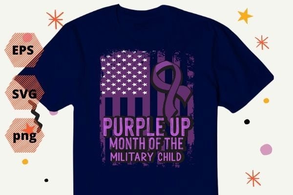 Purple Up Strong Kids Military Child Month T-shirt design svg, Purple Up, Military Child Month, Gradient, USA Flag, T-Shirt vector, awareness, Purple, ribbon,