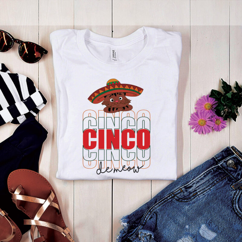 Funny Cinco De Meow SVG PNG, Cinco De Mayo Svg, Meow Tshirt Design