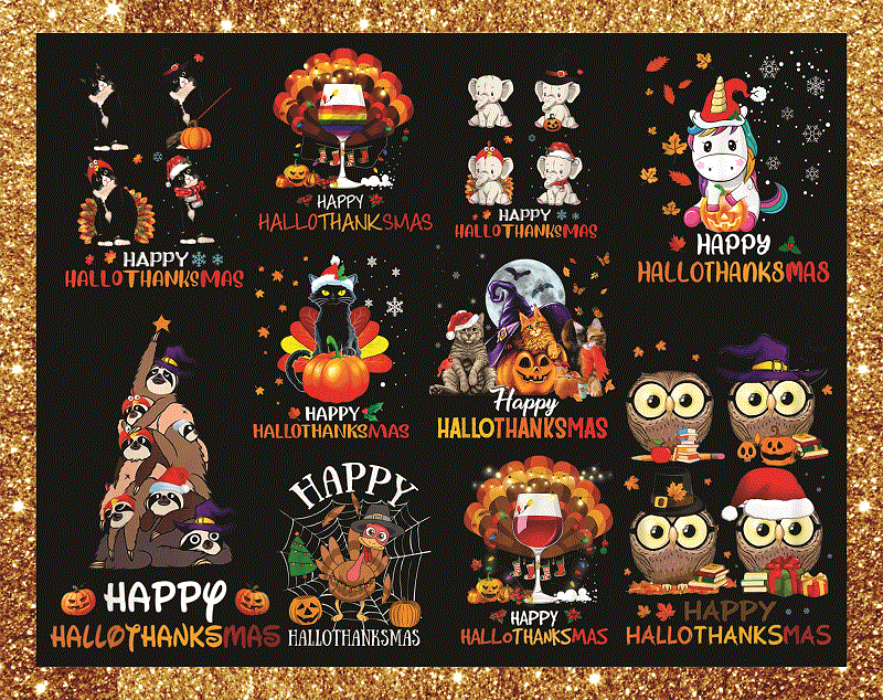 Bundles Happy Hallothanksmas Png, Happy Halloween, Thanksgiving Christmas PNG, One thankful PNG, Cat dog Halloween PNG, Digital Download 864618278