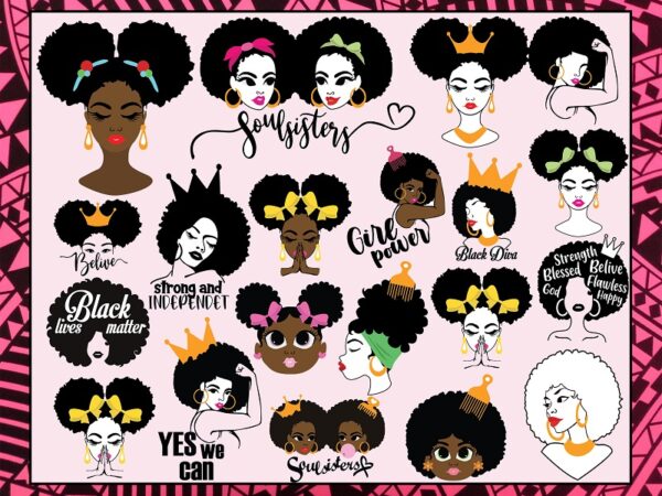 55 designs afro woman bundle, afro girl svg, afro queen svg, afro lady svg, curly hair svg, black woman, for cricut, for silhouette 990640767