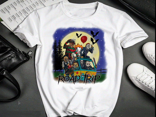 Halloween road trip png, horror villain van moon, jason michael, pennywise scream, chucky png, transfer sublimation, digital download 1049995967 graphic t shirt