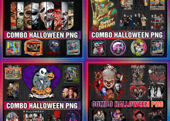Combo 32 Designs Halloween png, Halloween Characters, Horror Killers, Freddy, Saw, IT, Chucky, Digital Design. PNG Digital Download CB1049069859
