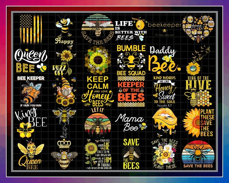 Bundle 42 Designs Bee Kind Png, Save The Bee Png, BeeKeeper Gift, Honey Bee png, Sunflower Bee, Bee Queen, Let it Bee Png. PNG Download 1003172210
