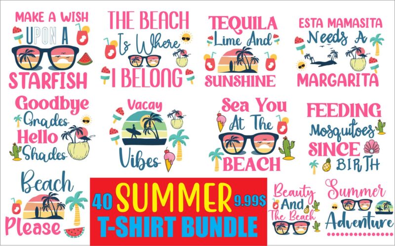 summer t-shirt bundle .40 design on sell .Summer beach t-shirt design ,1970s beach t-shirt 2 minute beach clean t shirt 30 t shirt ideas 70s beach t shirt design 80s