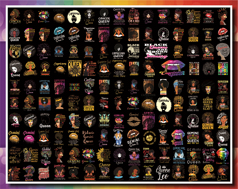 Combo 615+ Black Zodiac Queen PNG, 12 Zodiac Birthday Png Bundle, 12 Horoscope Symbols Png, Queens Are Born Png, Black Queen Zodiac WordArt 975729377