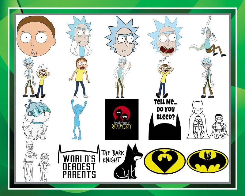 52 Rick And Morty Designs, Rick And Morty Faces, Time To get Schwifty, Bundle svg, png, dxf, Bundle svg, file for cut in silhouette, Digital 1005023236