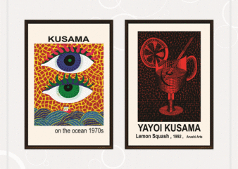 Yayoi Kusama Set of 9 Prints, Gallery Wall Set, Exhibition Wall Art, Yayoi Kusama Poster, Museum Exhibition, Printable Wall Art, Digital Art 1071389984 t shirt design template