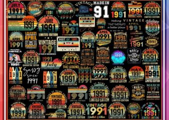 400 Vintage 1991 png Bundle, Born in 1991, Vintage Birthday, Happy Birthday, Vintage Retro 30 years birthday, Digital Download 1021779371