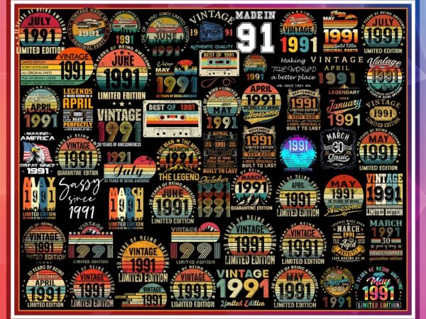 400 vintage 1991 png bundle, born in 1991, vintage birthday, happy birthday, vintage retro 30 years birthday, digital download 1021779371