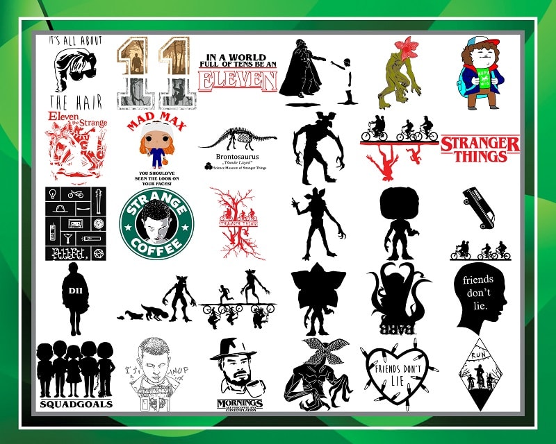 Bundle 83 Designs Stranger Things SVG, Stranger Things Labels, Alien png, dxf, svg, Demogorgon Svg, Cut FIles, Silhouette, Digital Download 1005025430