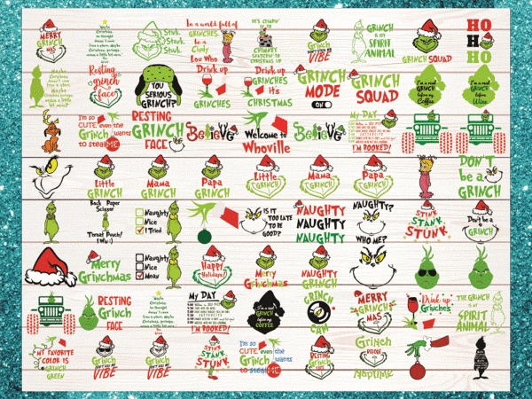 546 christmas svg bundle, grinch svg, grinch face svg, grinch mask, grinch baby, santa, shirt, cricut, cut file, hand holding ornament 906847237