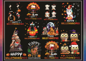Bundles Happy Hallothanksmas Png, Happy Halloween, Thanksgiving Christmas PNG, One thankful PNG, Cat dog Halloween PNG, Digital Download 864618278 t shirt template