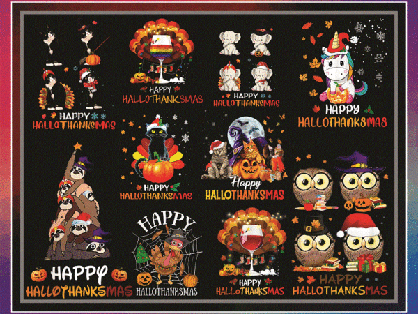 Bundles happy hallothanksmas png, happy halloween, thanksgiving christmas png, one thankful png, cat dog halloween png, digital download 864618278 t shirt template