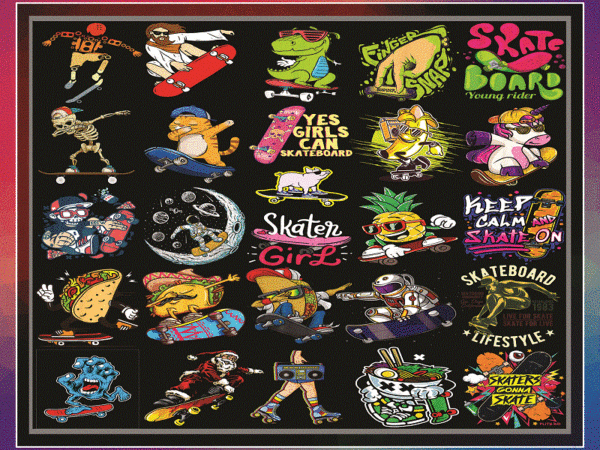 26 bundle skateboard png, skeleton skateboard png, skateboarding png, skating astronaut, skateboarder gift, vintage skateboarding png. 955114311