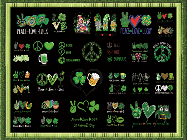 34 peace love st. patrick’s day png bundle, gnome patricks day png, st patrick’s day png, peace love png, peace love clover sublimation png 967253285