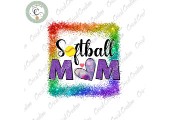 Trending Gifts , Softball Mom Diy Crafts, Mom Heart PNG Files, Rainbow Color Background Silhouette Files, Trending Cameo Htv Prints