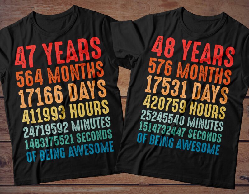 1 year to 60 Years of being awesome t-shirt design Bundle, 1-60 year of being awesome Bundle SVG, Birthday vintage t shirt, Happy birthday tshirt Bundle, Funny Birthday Bundle, Birthday
