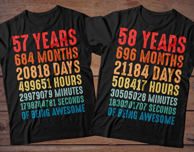 1 year to 60 Years of being awesome t-shirt design Bundle, 1-60 year of being awesome Bundle SVG, Birthday vintage t shirt, Happy birthday tshirt Bundle, Funny Birthday Bundle, Birthday