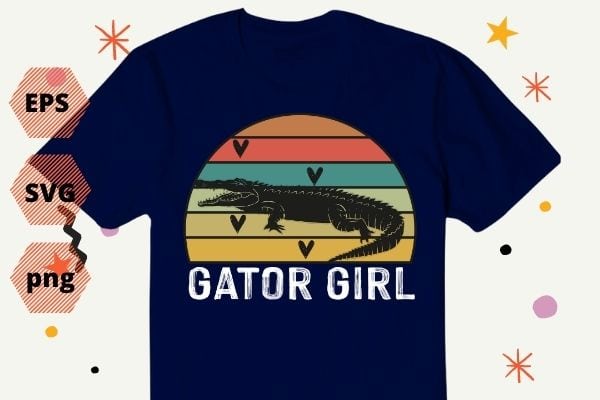 funny Gator girl funny Retro sunset Alligator Crocodile Gator girl T-shirt design svg, funny, Gator girl, Retro sunset, Alligator, Crocodile, Gator girl T-shirt design eps png