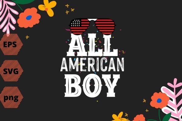 All american boy 4th of july independant day sun glass usa flag funny, saying, vector, T-shirt design svg, eps, png