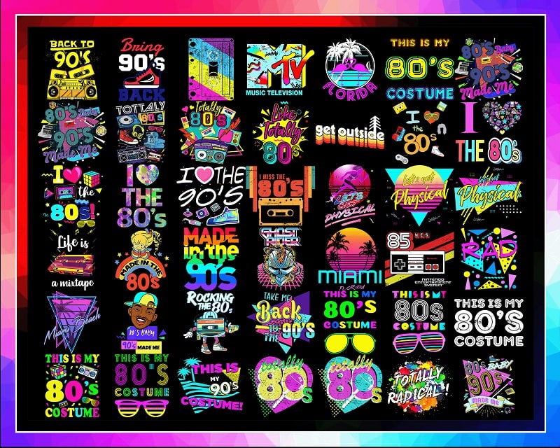 90 Designs 90s, 80s Clipart, Neon 80s Clipart, 1980, 1990 Retro, Neon, Digital Graphics, 80s Party, I Love 80s, Digital Download 1005923935