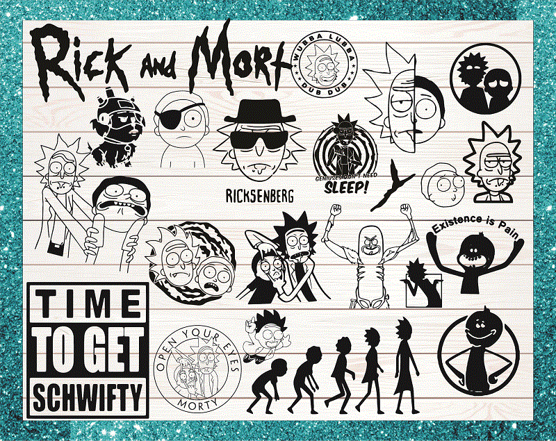 Bundle 64 Rick And Morty Clipart, Rick And Morty Characters Png Svg, Time To Get Schwifty Png, Silhouette, Svg, Png, Digital Download 1036485297