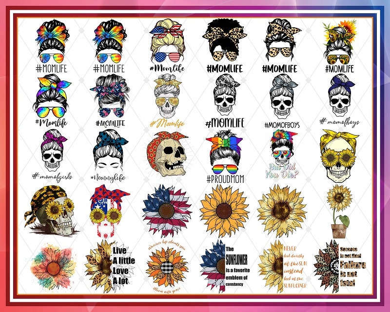 Combo 110+ Designs PNG Sunflower Bundle, American Flag Sunflower Png, You Are My Sunshine Png, Funny Skull Sunflower, Digital Download 1016097954