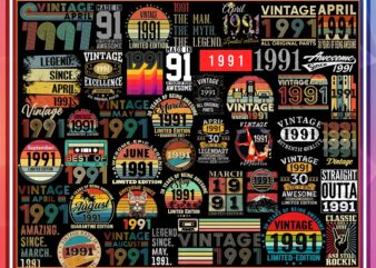 400 Vintage 1991 png Bundle, Born in 1991, Vintage Birthday, Happy Birthday, Vintage Retro 30 years birthday, Digital Download 1021779371