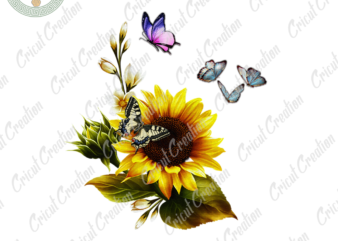 Sunflower Butterfly, Sunflower Clipart Diy Crafts,Sunflower Lover Png Files , Sunflower Pattern Silhouette Files, Sunflower Art Cameo Htv Prints t shirt template vector