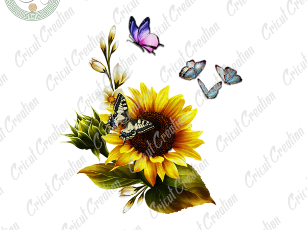 Sunflower butterfly, sunflower clipart diy crafts,sunflower lover png files , sunflower pattern silhouette files, sunflower art cameo htv prints t shirt template vector