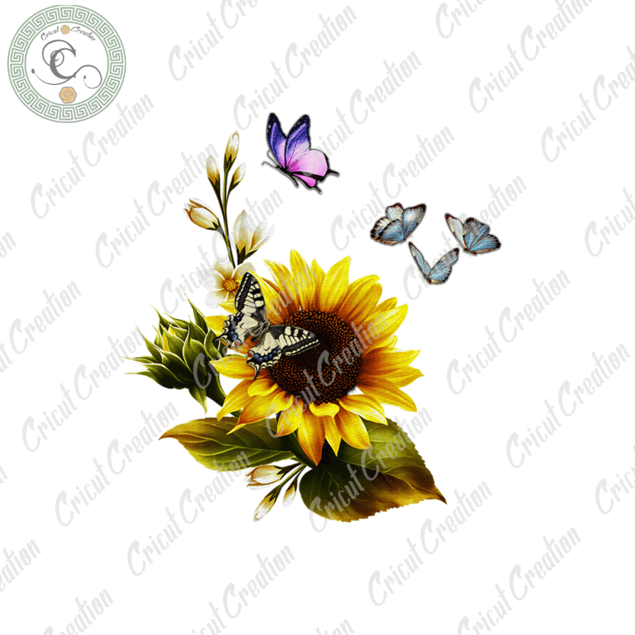 Sunflower And Butterfly Svg Png Wreath Clipart Sublimation Graphic My