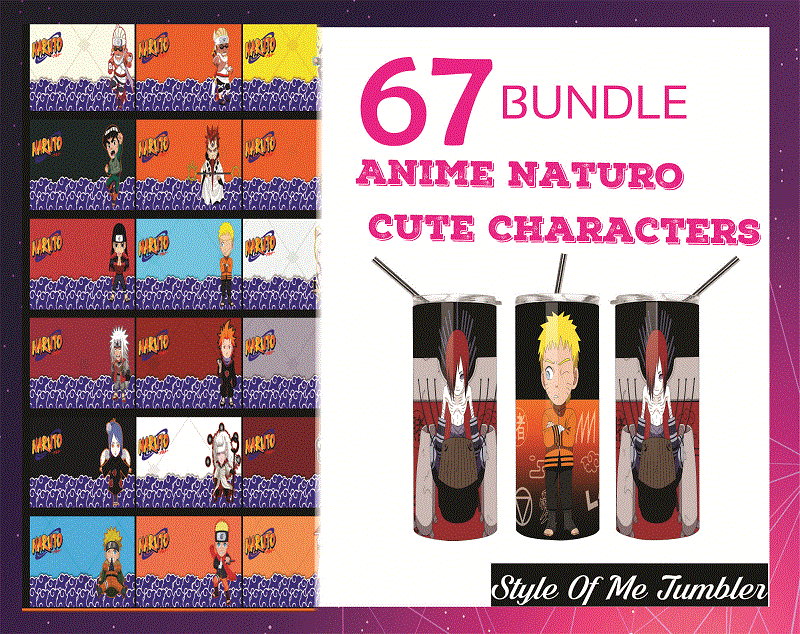 Combo 67 Anime Naruto Cute Characters, 20oz Skinny Straight,Template for Sublimation,Full Tumbler, PNG Digital Download 1014533239