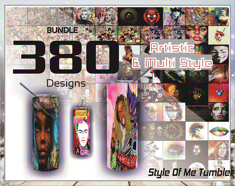 Combo 380 Artistic & Multi Style Designs, 20oz Skinny Straight,Template for Sublimation,Full Tumbler, PNG Digital Download 1014533239