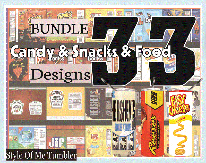Combo 33 Candy & Snacks & Food Various Designs Tumber, 20oz Skinny Straight,Template for Sublimation,Full Tumbler, PNG Digital Download 1014533239