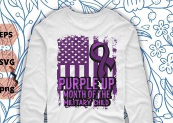 Purple Up Strong Kids Military Child Month T-shirt design svg, Purple Up, Military Child Month, Gradient, USA Flag, T-Shirt vector, awareness, Purple, ribbon,