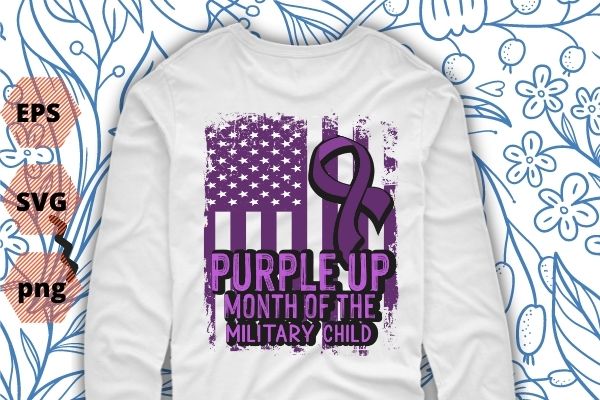 Purple up strong kids military child month t-shirt design svg, purple up, military child month, gradient, usa flag, t-shirt vector, awareness, purple, ribbon,