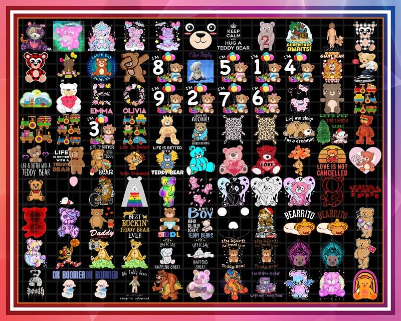 690+ Designs Teddy Bear Png Bundle, I Love Teddy Bears, Stuffed Animal Angel, Zombie, Kid Teddy, Bear Lover, Funny designs, Digital download 1018974242