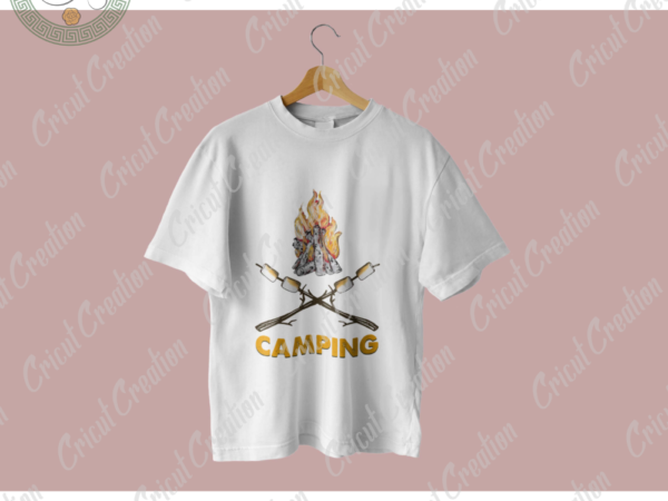 Camping day , campfire diy crafts, masrhmallow baked png files ,campfire silhouette files, trending cameo htv prints t shirt vector file