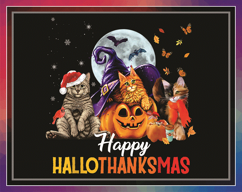 Bundles Happy Hallothanksmas Png, Happy Halloween, Thanksgiving Christmas PNG, One thankful PNG, Cat dog Halloween PNG, Digital Download 864618278