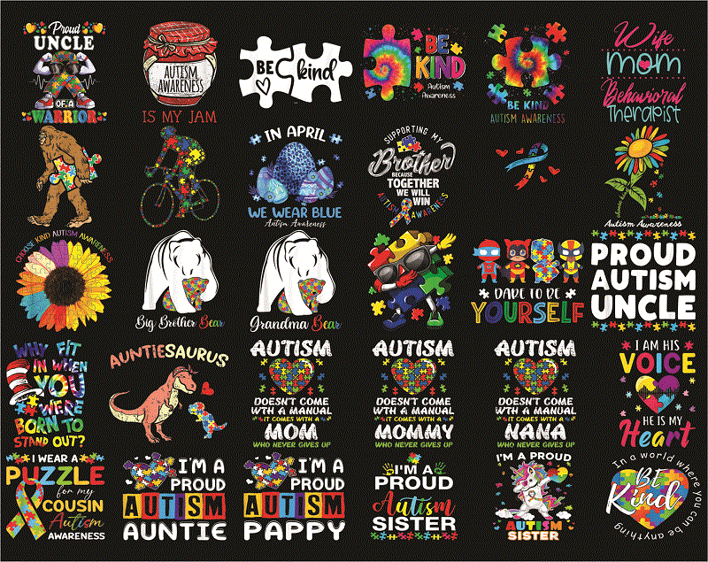 Bundle 200 AUTISM Awareness PNG, Peace love autism, April We Wear Blue Autism, Ribbon Autism Awareness, Mama bear autism Mom, Be kind autism 989921344