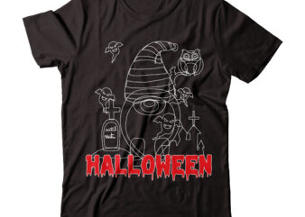 Halloween Graphic LIne Art Tshirt Design On Sale, Halloween Tshirt Design Bundle, Halloween Gnome Vector Tshirt Design
