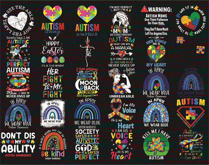 Bundle 200 AUTISM Awareness PNG, Peace love autism, April We Wear Blue Autism, Ribbon Autism Awareness, Mama bear autism Mom, Be kind autism 989921344