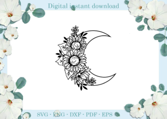 Trending gifts, Moon And Flower Diy Crafts, Moon Svg Files For Cricut, Flower Silhouette Files, Trending Cameo Htv Prints t shirt designs for sale