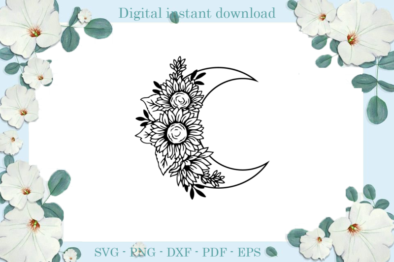 Trending gifts, Moon And Flower Diy Crafts, Moon Svg Files For Cricut, Flower Silhouette Files, Trending Cameo Htv Prints