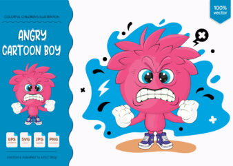 Angry Cartoon Boy. T-Shirt, PNG, SVG.