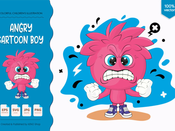 Angry Cartoon Boy. T-Shirt, PNG, SVG.