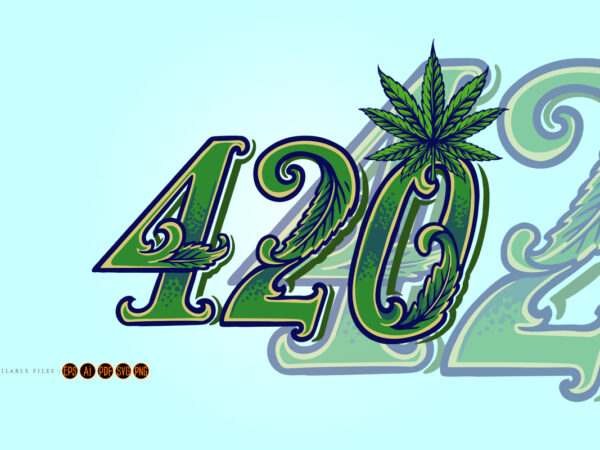 420 word lettering weed leaf cannabis logo illustrations