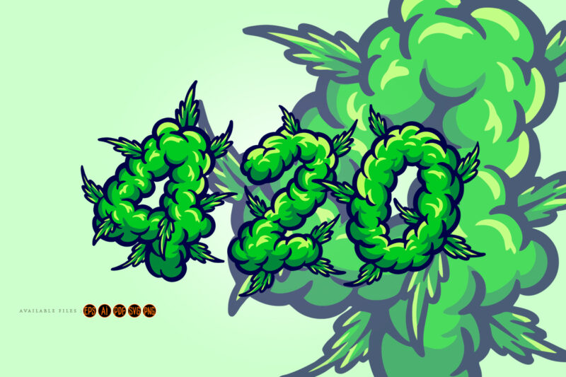 420 words lettering with weed smoke ornate