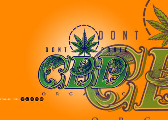 Cannabidiol word lettering with weed leaf ornate