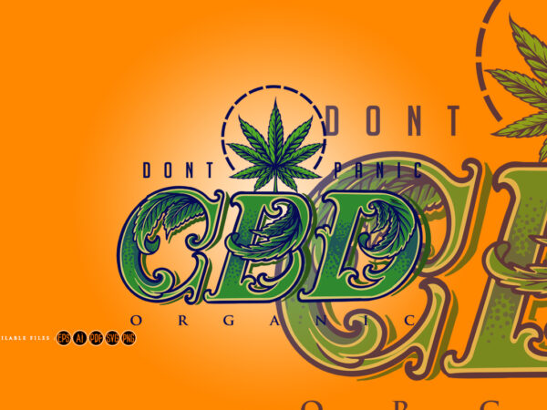 Cannabidiol word lettering with weed leaf ornate t shirt vector file